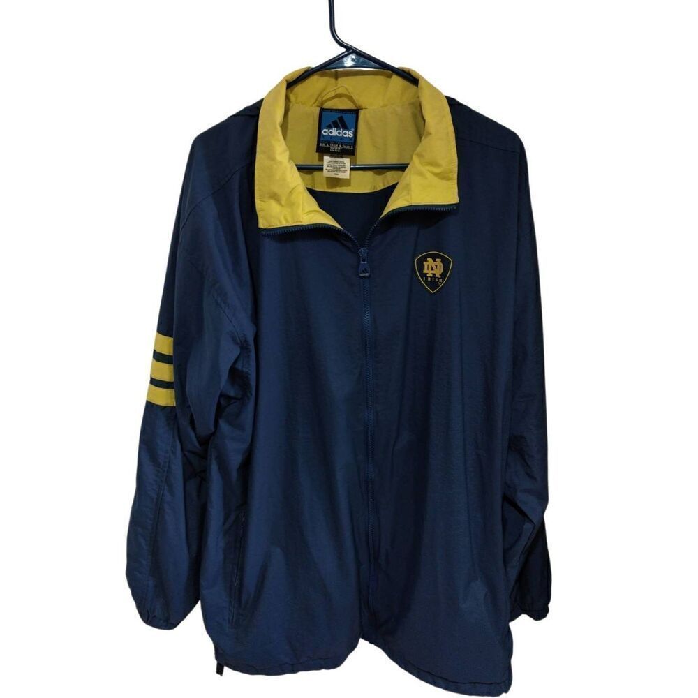 Vintage Adidas Notre Dame Jacket Windbreaker w/Hood, Large, Full Zipper, Lined.